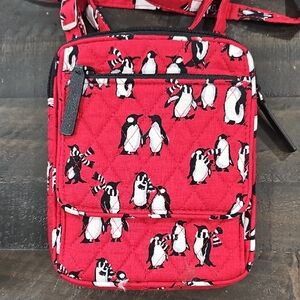 Red Quilted Crossbody Bag with Penguin Print